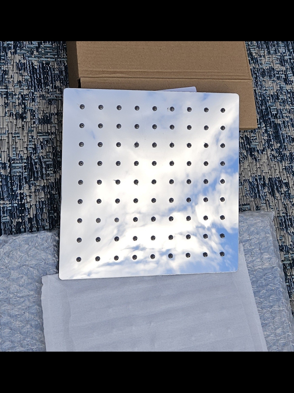 8-inch square stainless steel or chrome rainfall shower head